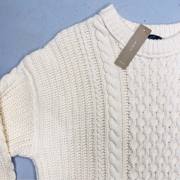 J.Crew Crème Cableknit Sweater Crewneck Split Side Fringe Detail NWT - Picture 8 of 14